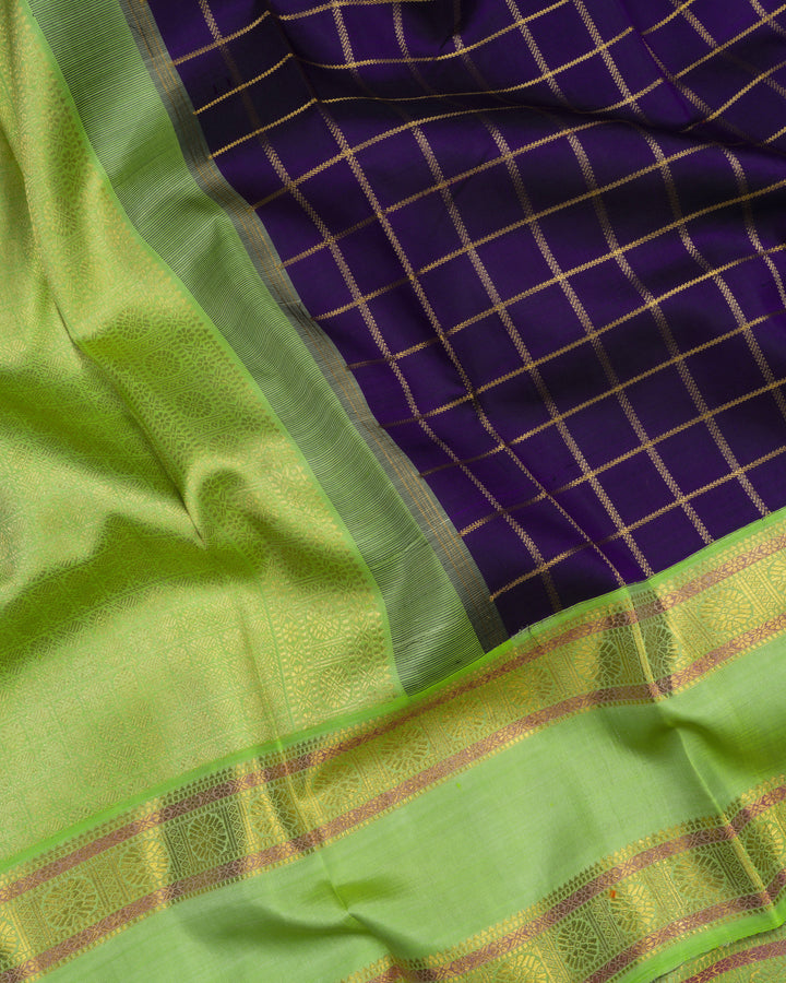 Indigo Blue And Light Parrot Green Handwoven Kanjivaram Silk Saree - TSH2506064-view4
