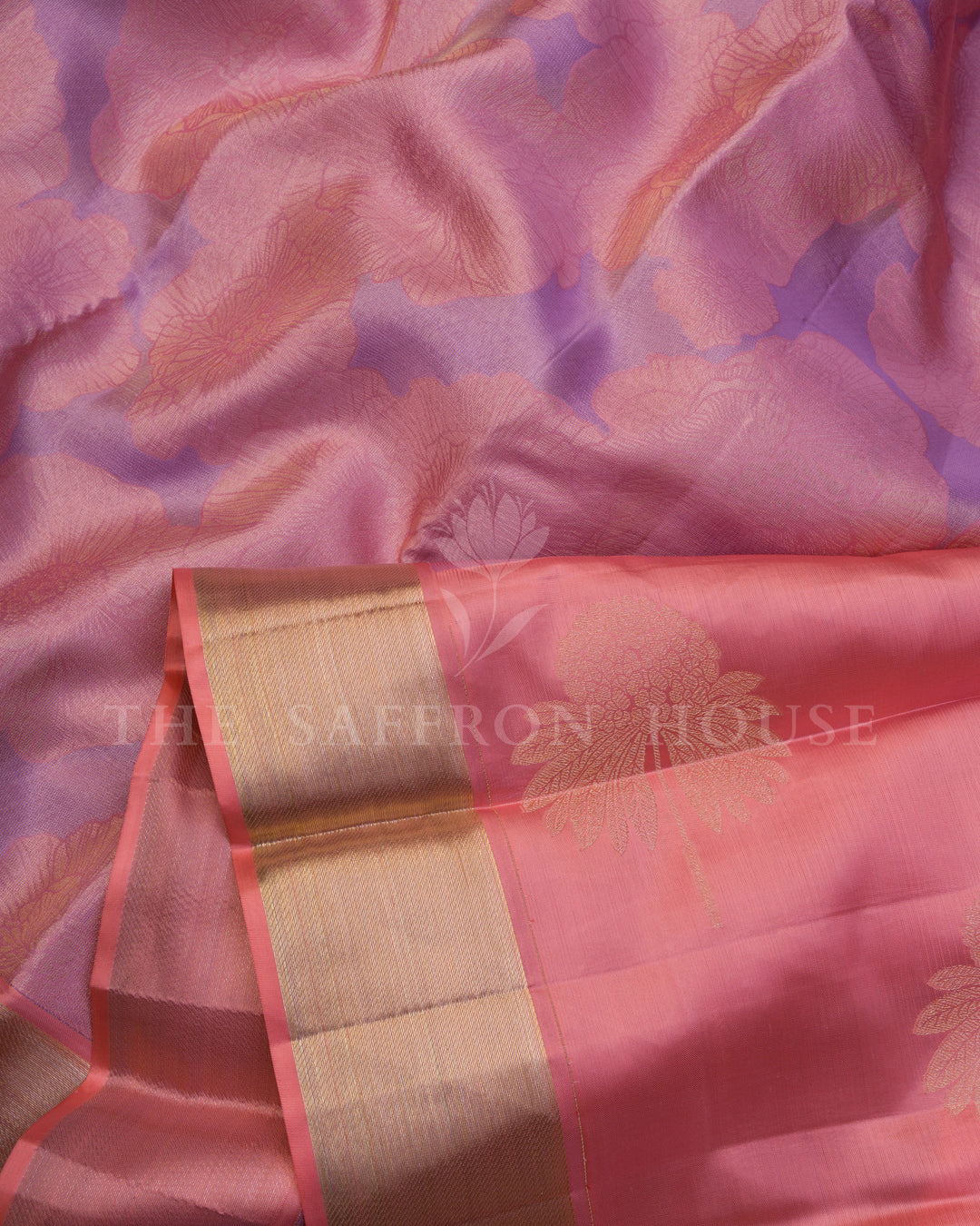 Handloom Pure Kanjivaram Silk Saree in Lavender And Peach - TSH250168