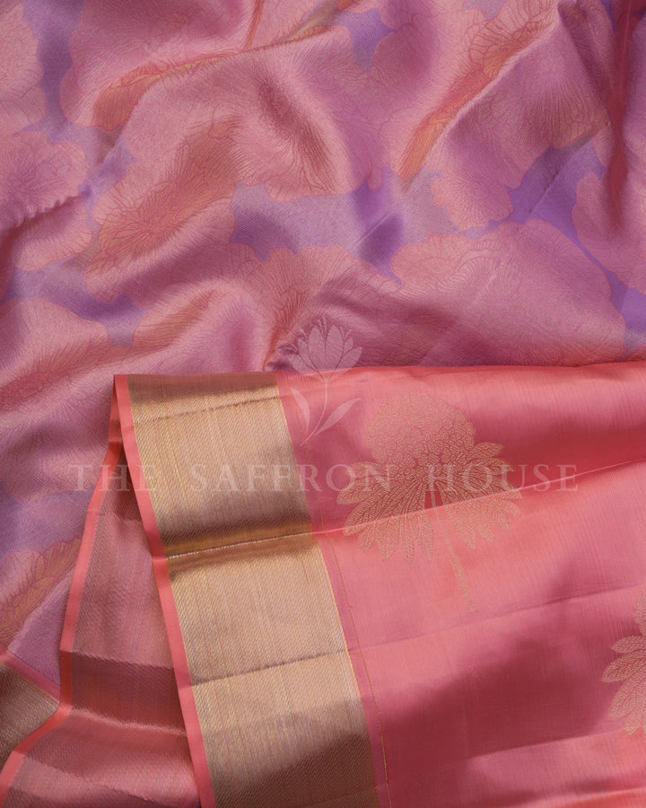 Handloom Pure Kanjivaram Silk Saree in Lavender And Peach - TSH250168