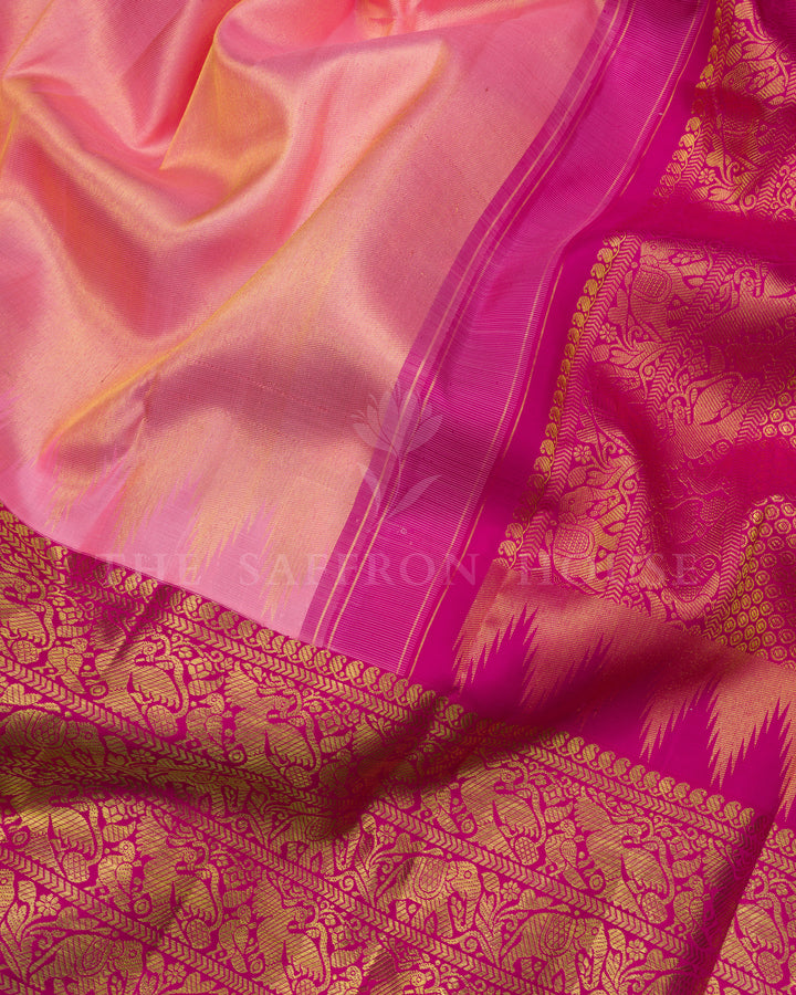 Baby Pink And Magenta Handwoven Tissue Kanjivaram Silk Saree - TSH2506276