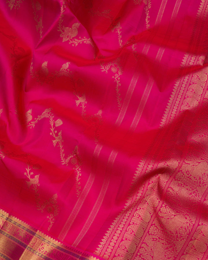 Dark Rani Pink Handwoven Brocade Kanjivaram Silk Saree - TSH2506239