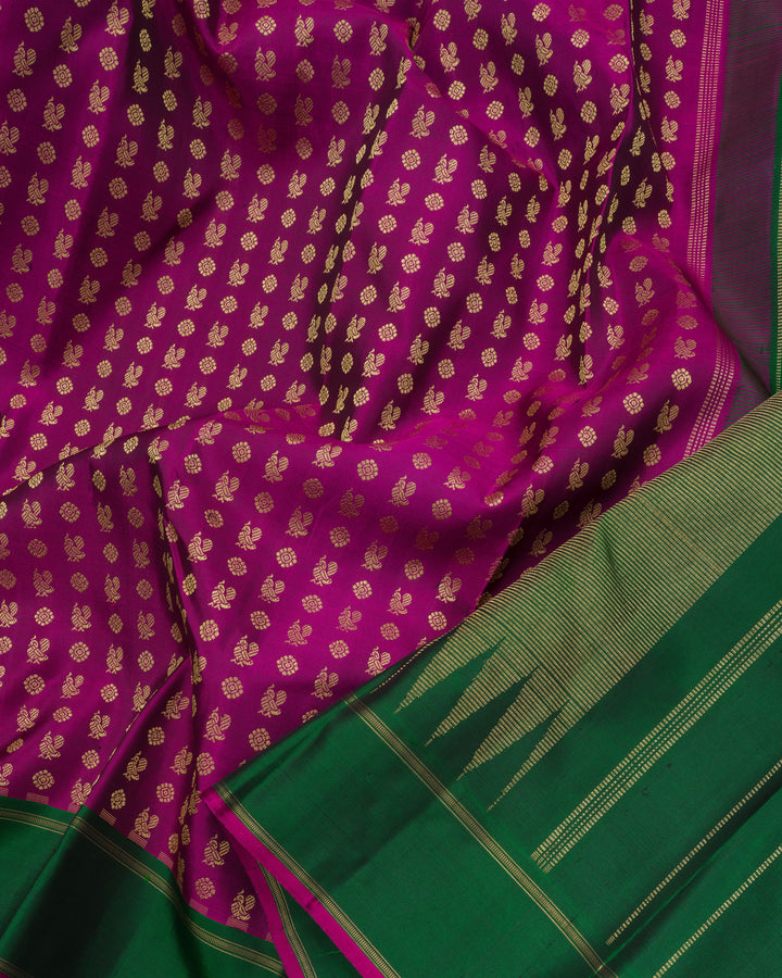 Purple And Bottle Green Handwoven Korvai Kanjivaram Silk Saree - TSH2506208