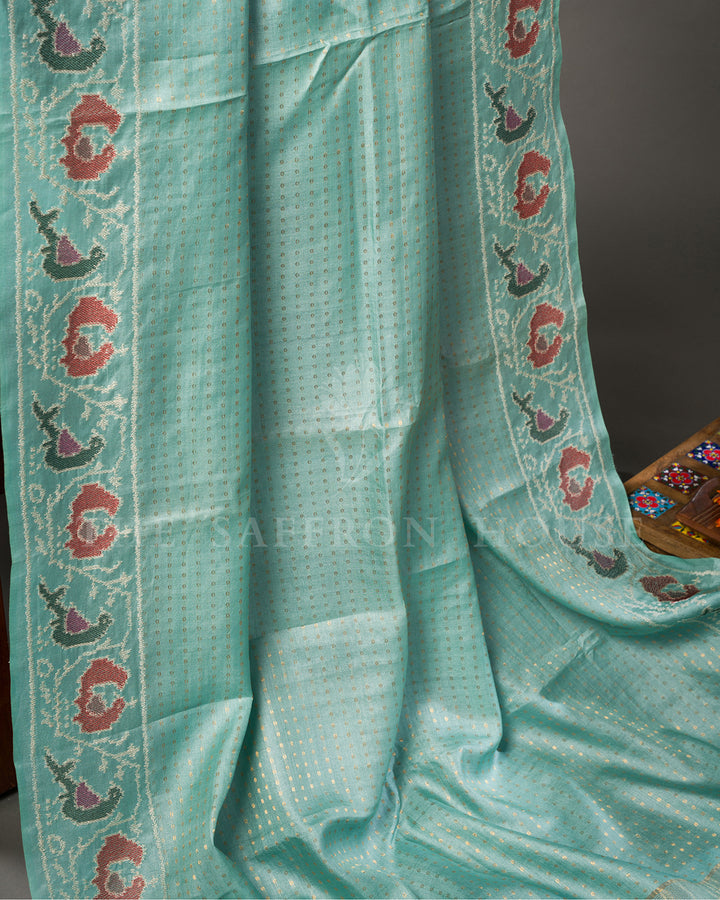 Sea Green Banarasi Silk Saree with Meenakari Peacock Embroidered Border