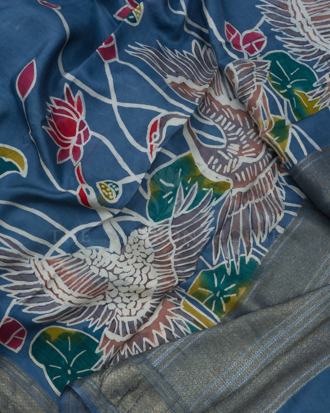 Blueish Grey Printed Kanjivaram Silk Saree - TSH8460019-view5