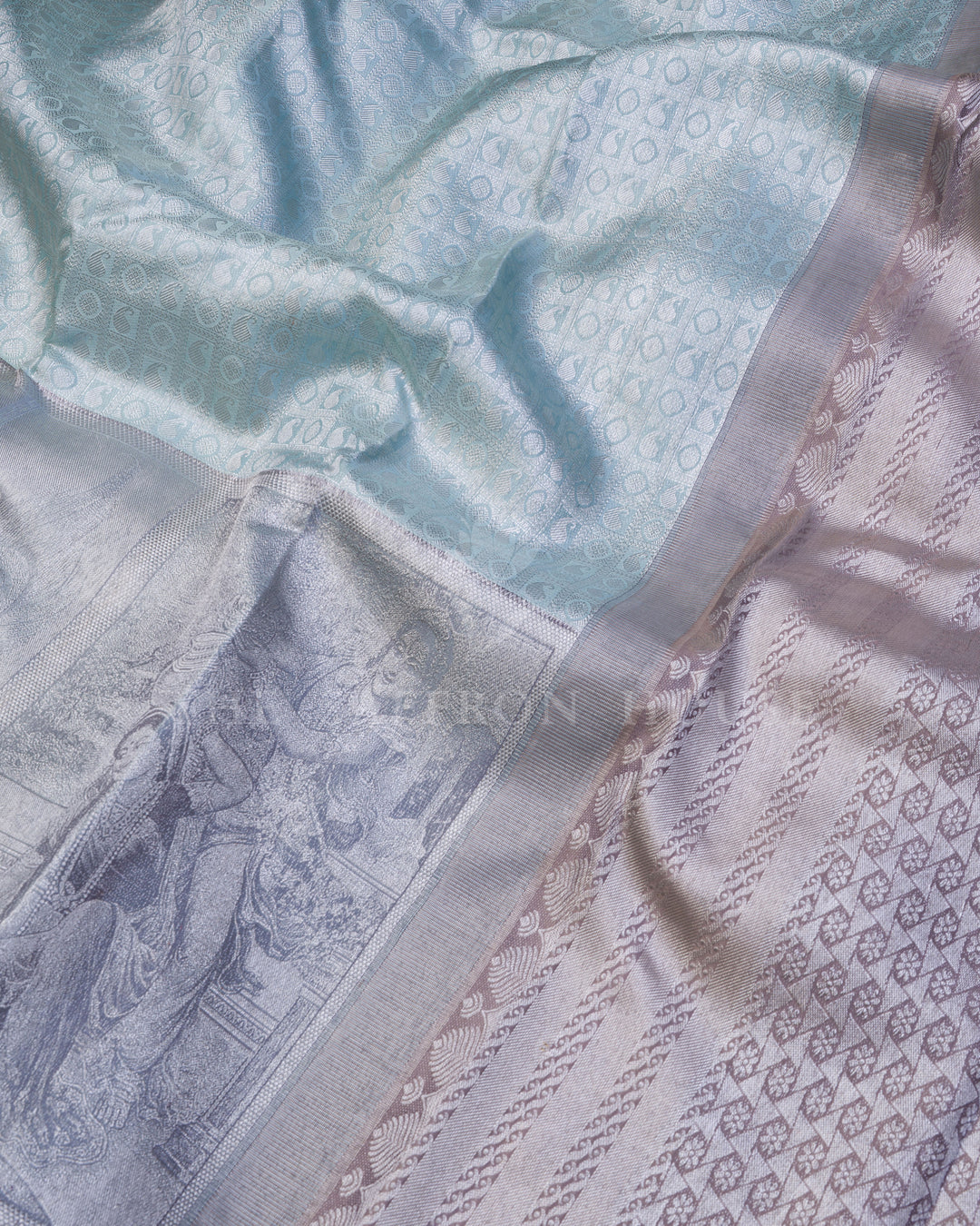 Handloom Kanjivaram Silk Saree in Powder Blue And Grey - TSH250118
