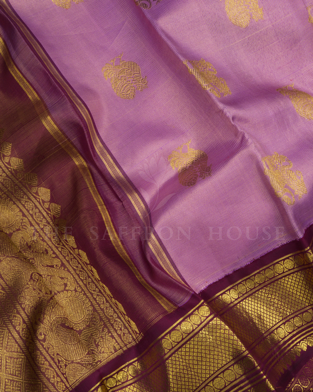Lailac And Chocolate Brown Handwoven Kanjivaram Silk Saree - TSH2506067-View4