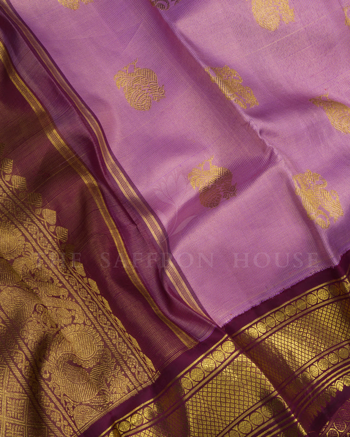 Lailac And Chocolate Brown Handwoven Kanjivaram Silk Saree - TSH2506067-View4