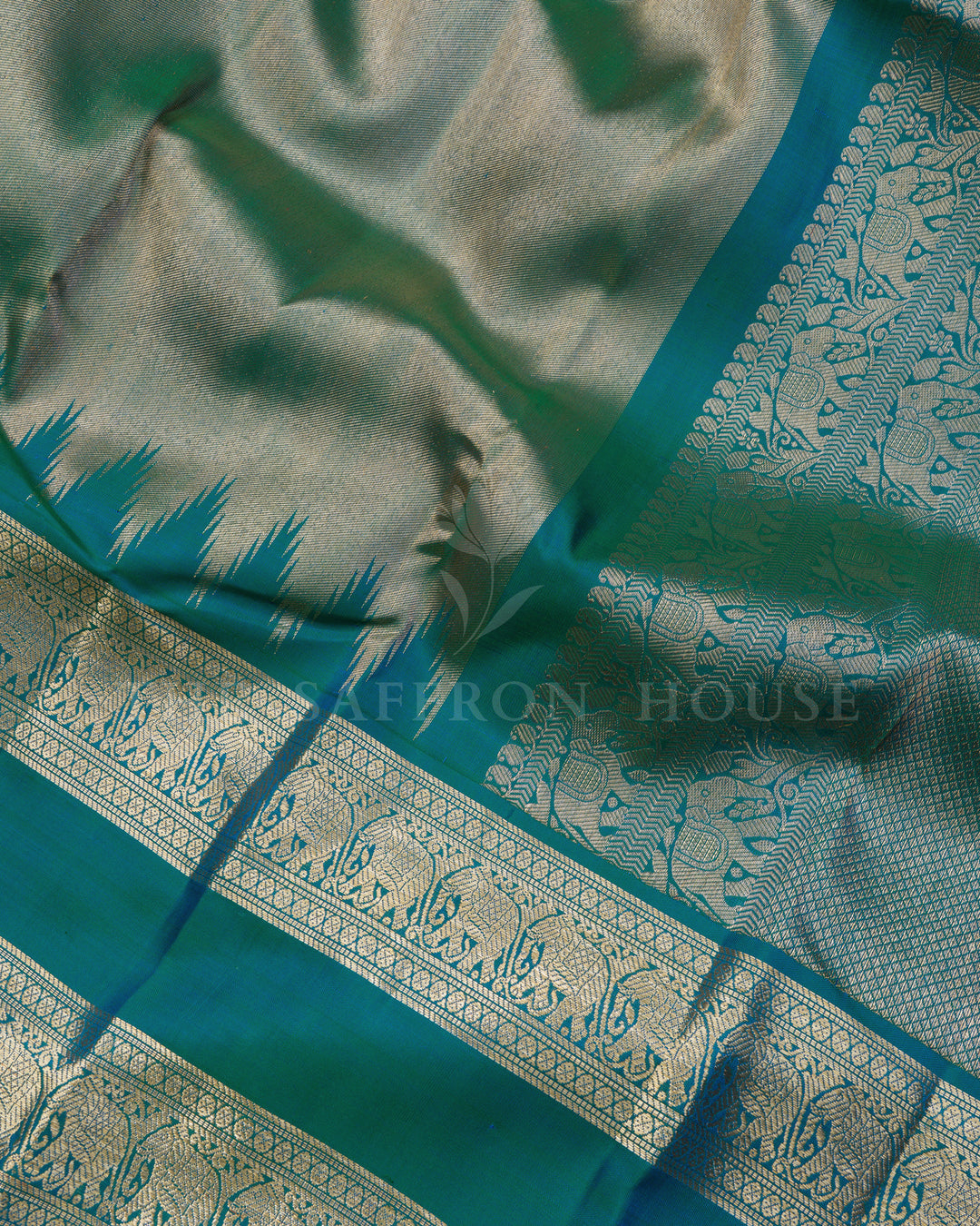 Peacock Blue Retta Pett Handwoven Kanjivaram Silk Saree - TSH2506266