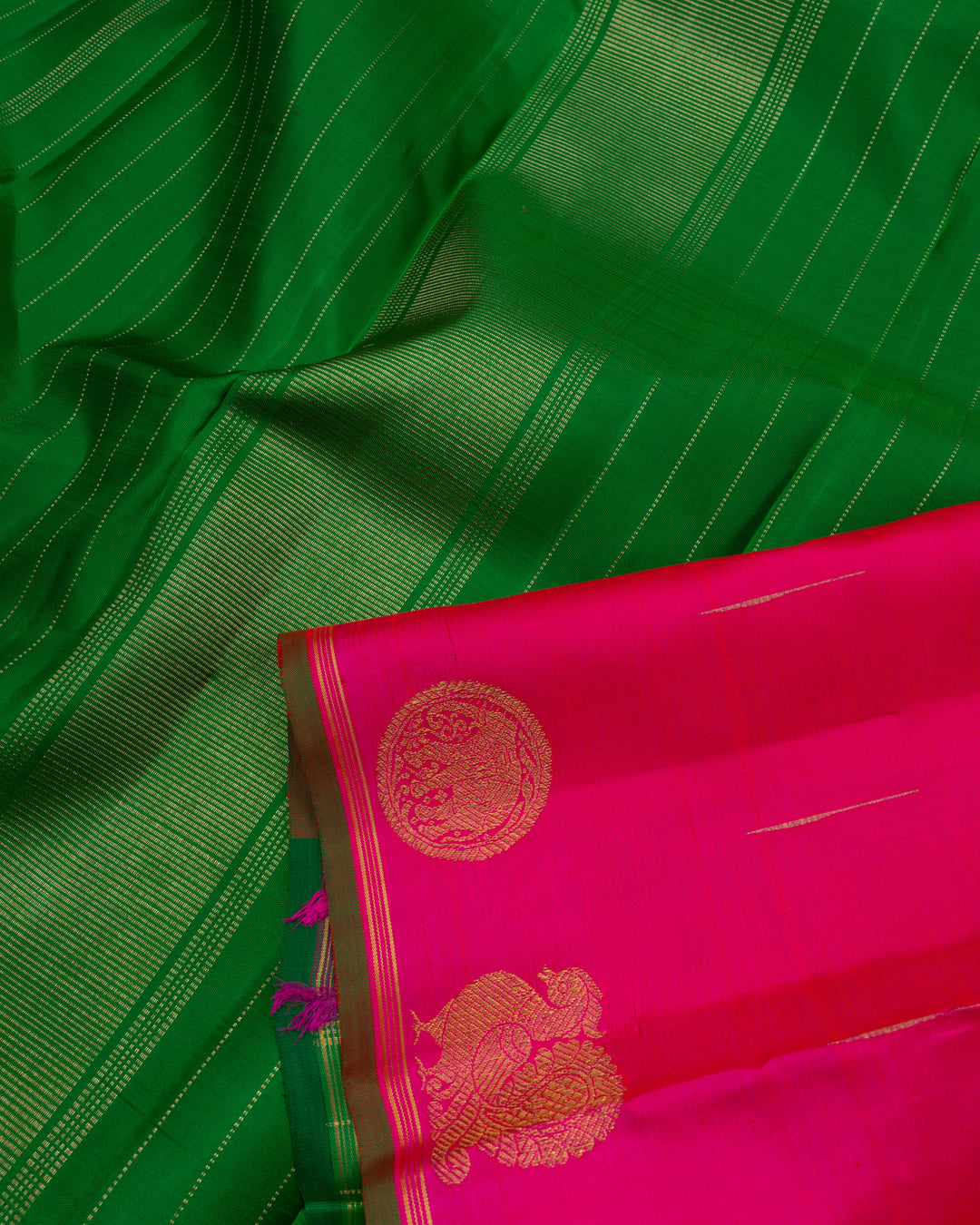 Rani Pink And Leaf Green Handwoven Kanjivaram Silk Saree - TSH2506228