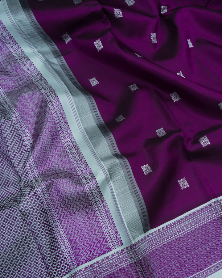 Purple And Powder Blue Handwoven Kanjivaram Silk Saree - TSH2506009-View4