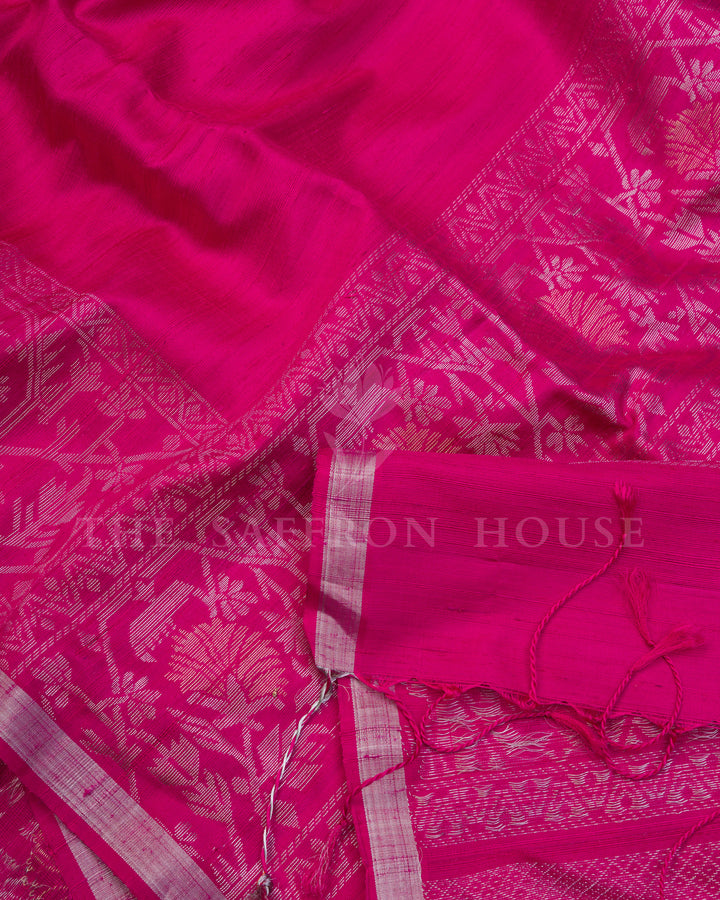 Handloom Tussar Soft Silk Saree in Rich Rani Pink - TSH6043