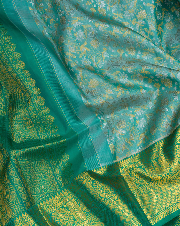 Mint Green And Green Handwoven Kanjivaram Silk Saree - TSH2506037-view4