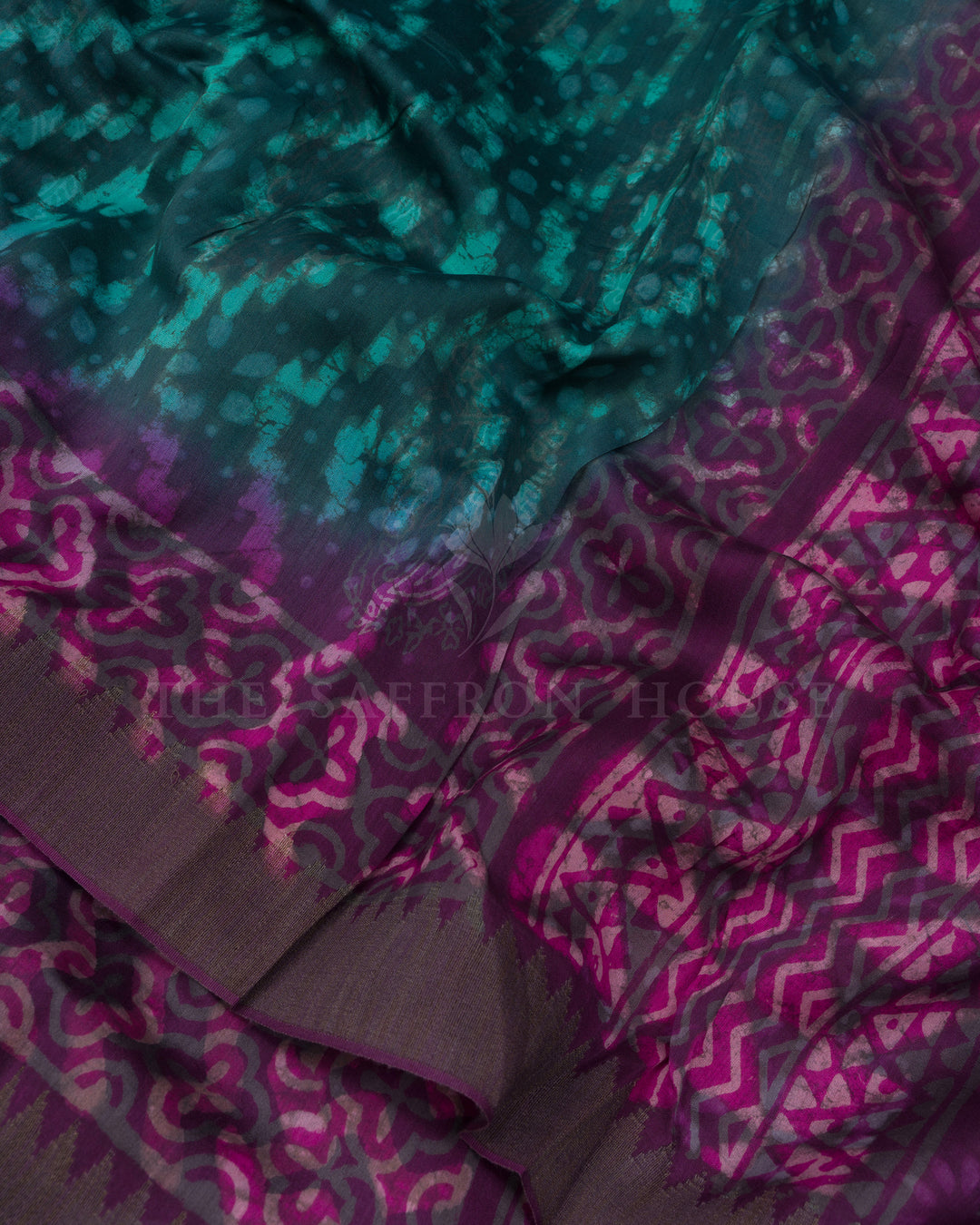 Dark Teal and Magenta Pink Chanderi Silk Cotton Saree - TSH8460024