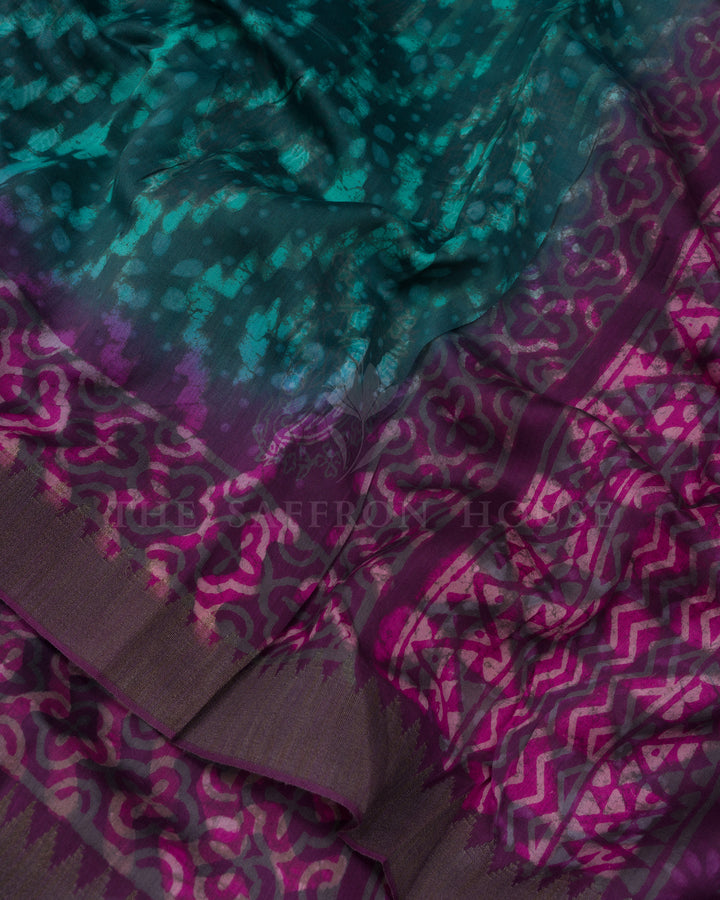 Dark Teal and Magenta Pink Chanderi Silk Cotton Saree - TSH8460024