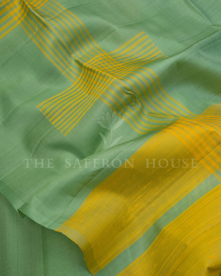 Handloom Soft Silk Saree in Green And Yellow - TSH6045