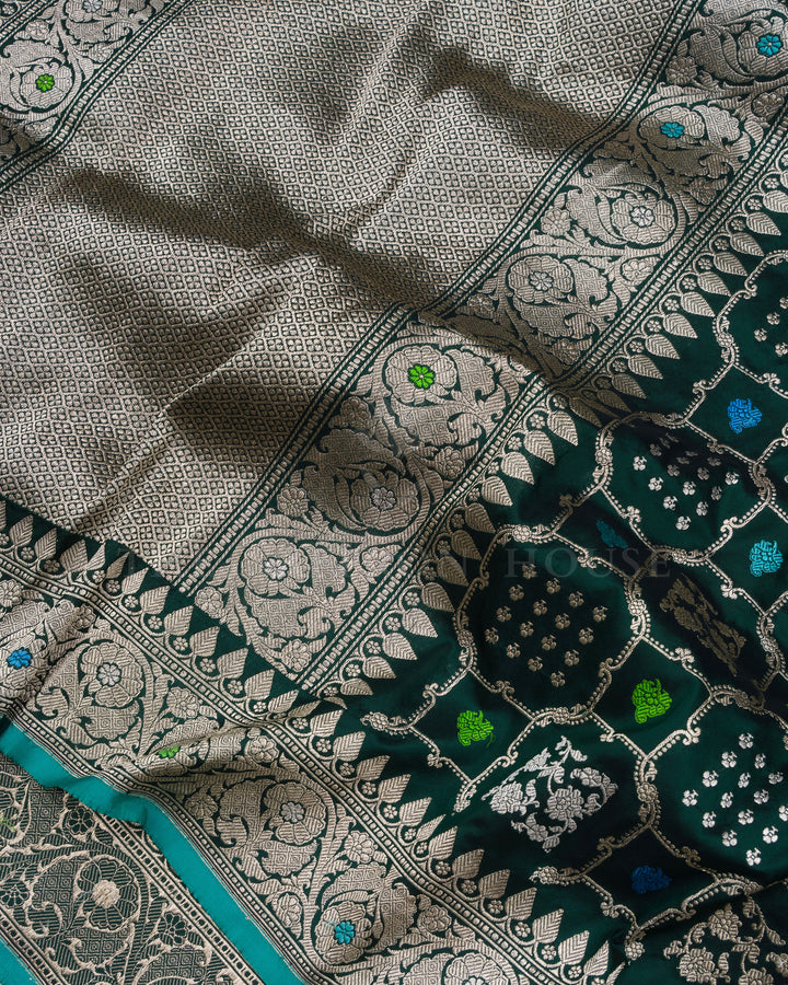 Forest Green Handwoven Banarasi Katan Silk Saree - TSH811-view4