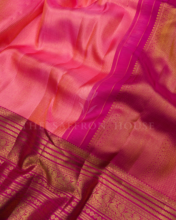 Corel Pink And Magenta Handwoven Brocade Kanjivaram Silk Saree - TSH2506270