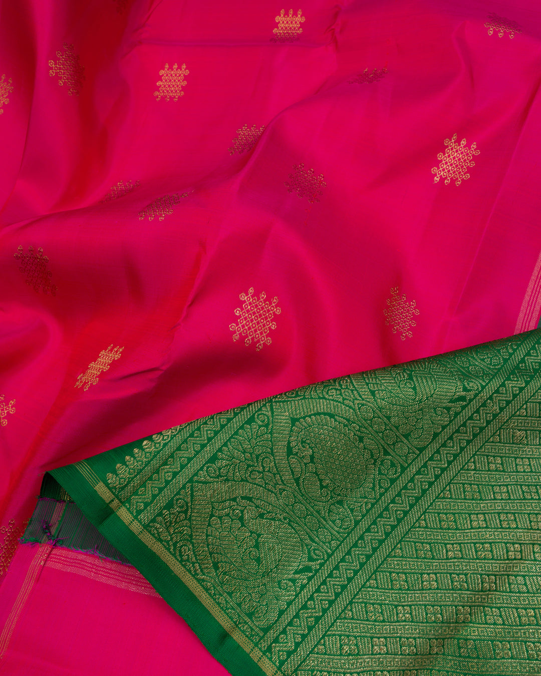 Rani Pink And Bottle Green No Border Handwoven Kanjivaram Silk Saree - TSH2506227