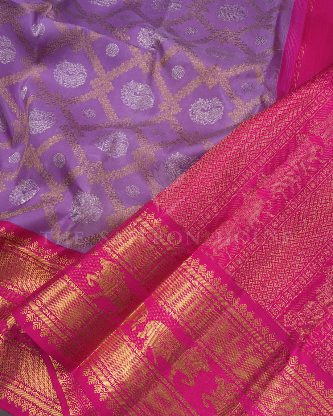 Lilac And Rani Pink Handwoven Brocade Kanjivaram Silk Saree - TSH2506330
