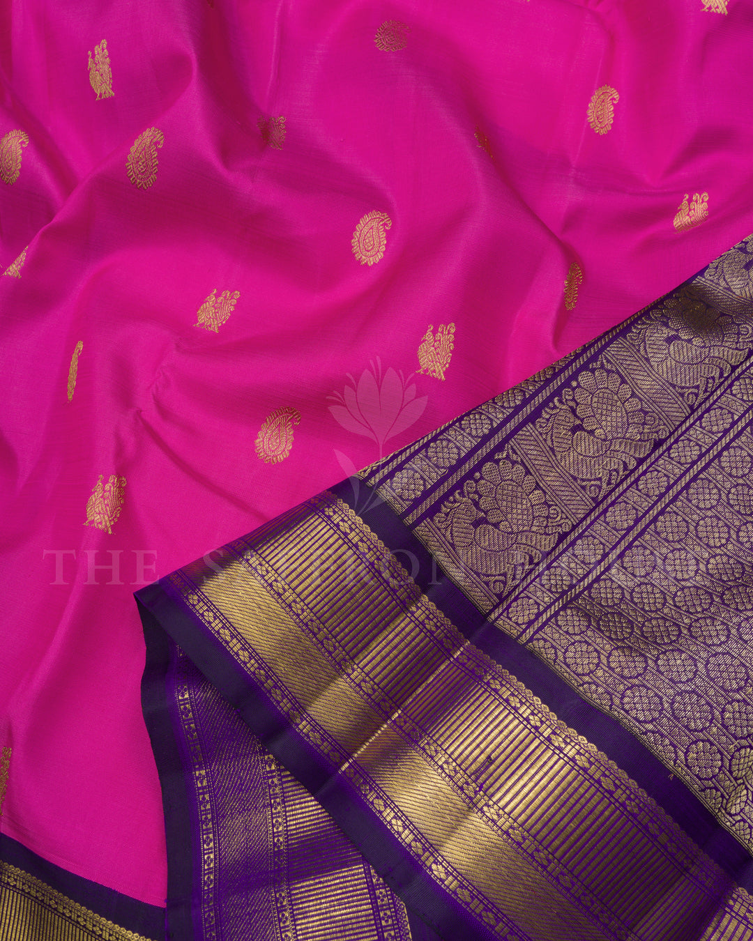 Magenta And Navy Blue Handwoven Kanjivaram Silk Saree - TSH2506211