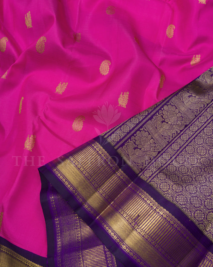 Magenta And Navy Blue Handwoven Kanjivaram Silk Saree - TSH2506211