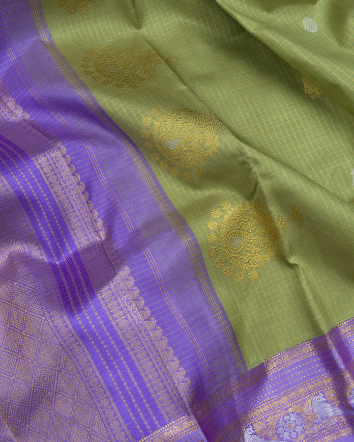 Pista Green And Lavender Handwoven Kanjivaram Silk Saree - TSH2506121-view4