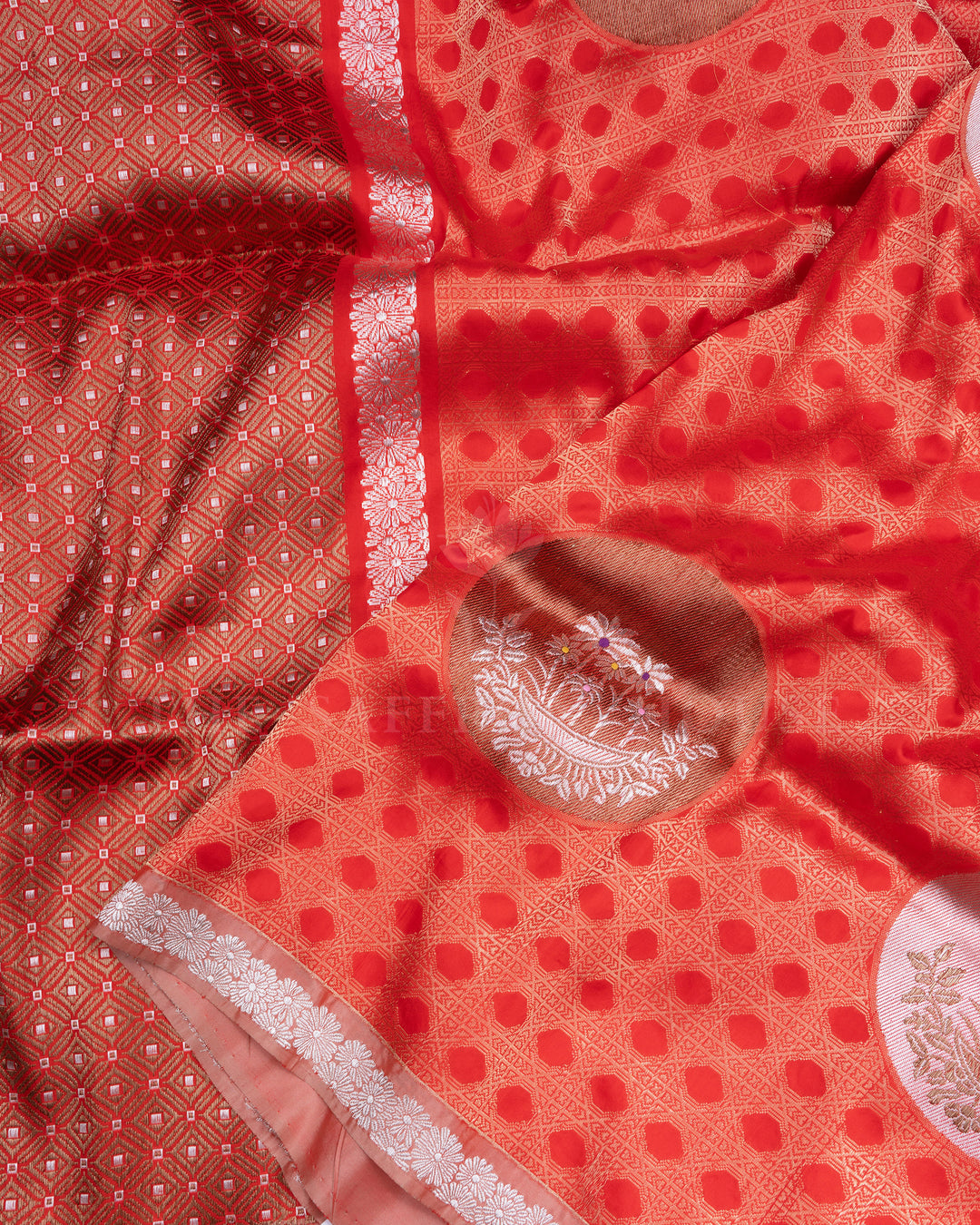 Orange Handwoven Banaras Silk Saree - TSH2506164