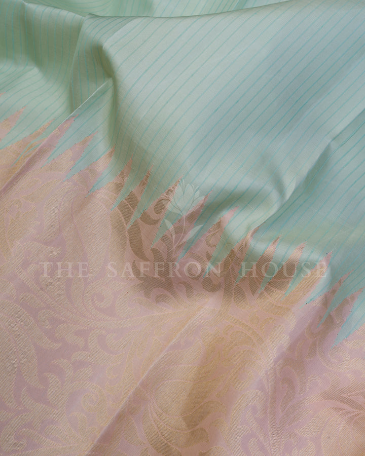 Handloom Half And Half Kanjivaram Silk Saree in Pastel Mint Green And Pearl Blush Pink  - TSH250043