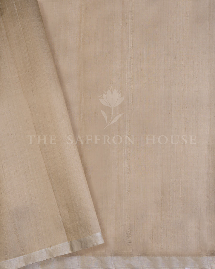 Powder Blue Tussar Soft Silk Saree with Zari Checks & Gold Border - TSH6061