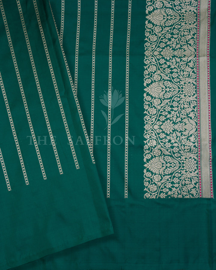 Royal Green Katan Banarasi Saree with Meenakari Floral Jaal – TSH250514