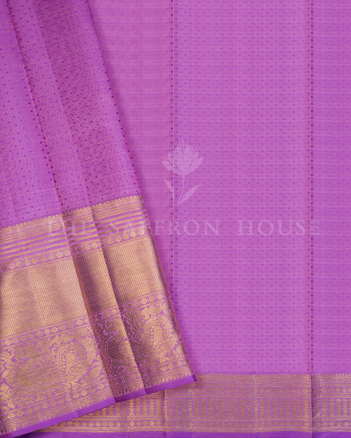 Gold And Lavender Handwoven Kanjivaram Silk Saree - TSH250090