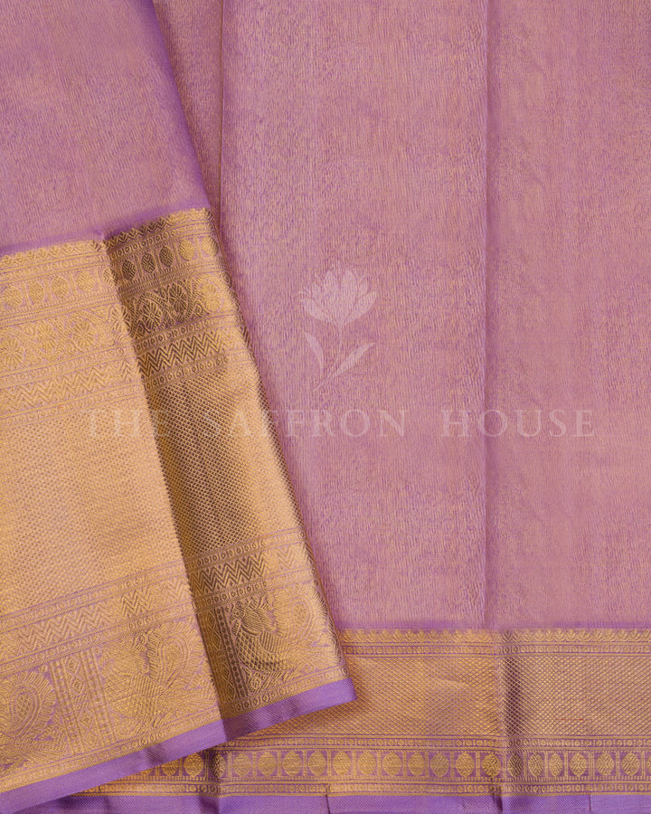 Handloom Kanjivaram Silk Saree in Gold And Lavender