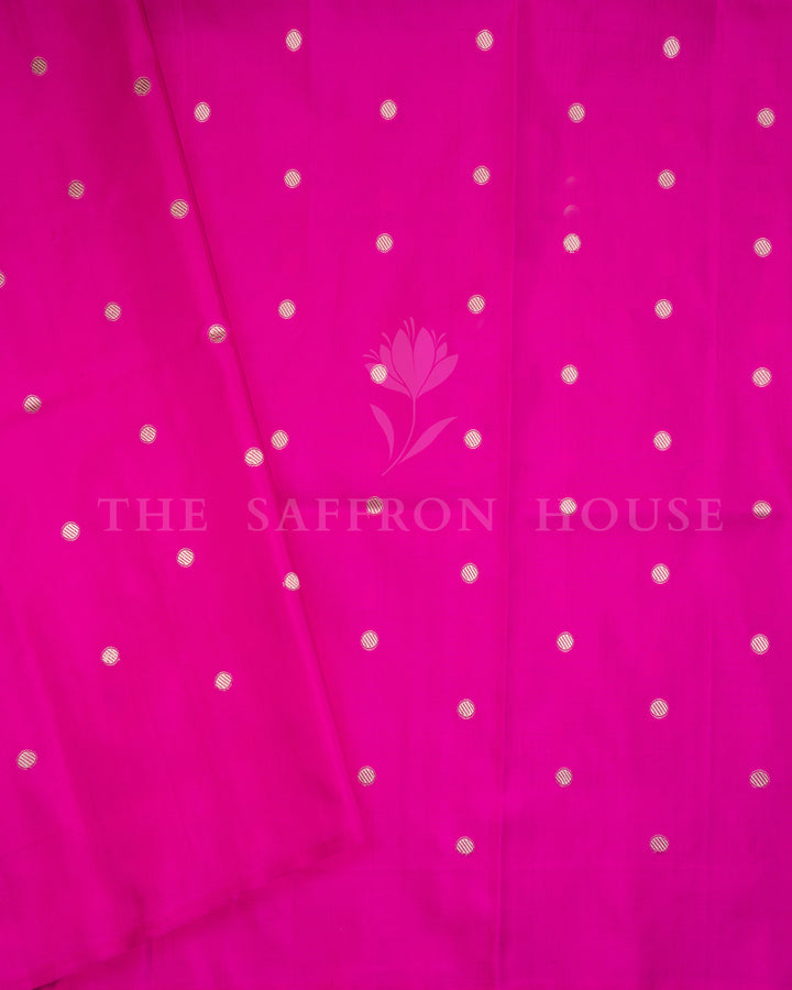 Elegant Fuchsia Mashru Banarasi Saree with Chevron Zari Borders