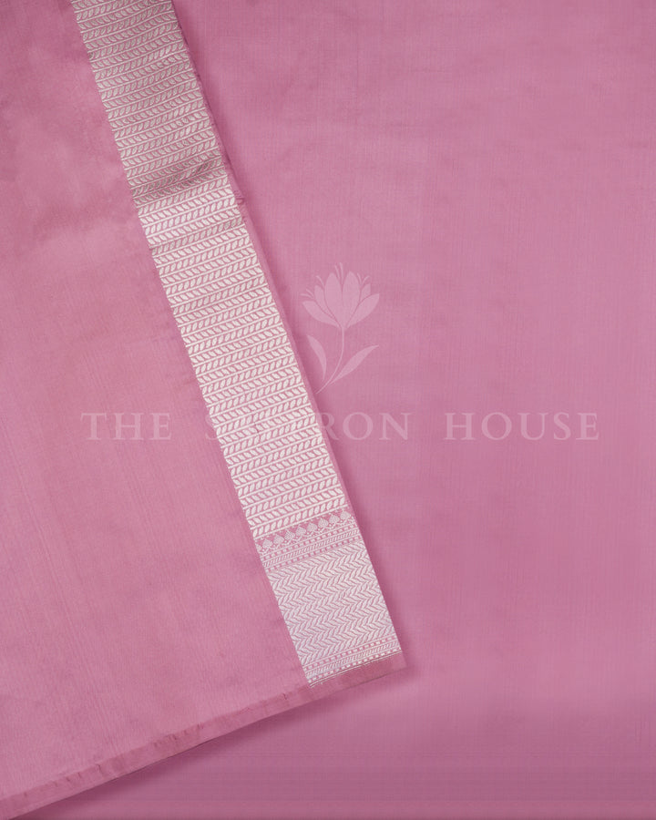 Katan Meenakari Banarasi Saree in Dusty Rose with Handwoven Mayur Jaal
