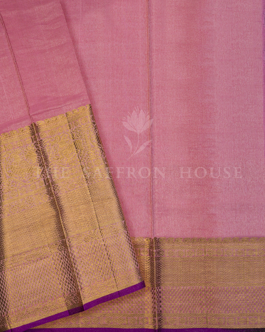 Blush Pink Tissue-Infused Kanchipuram Silk Saree with Mayil Motif Border