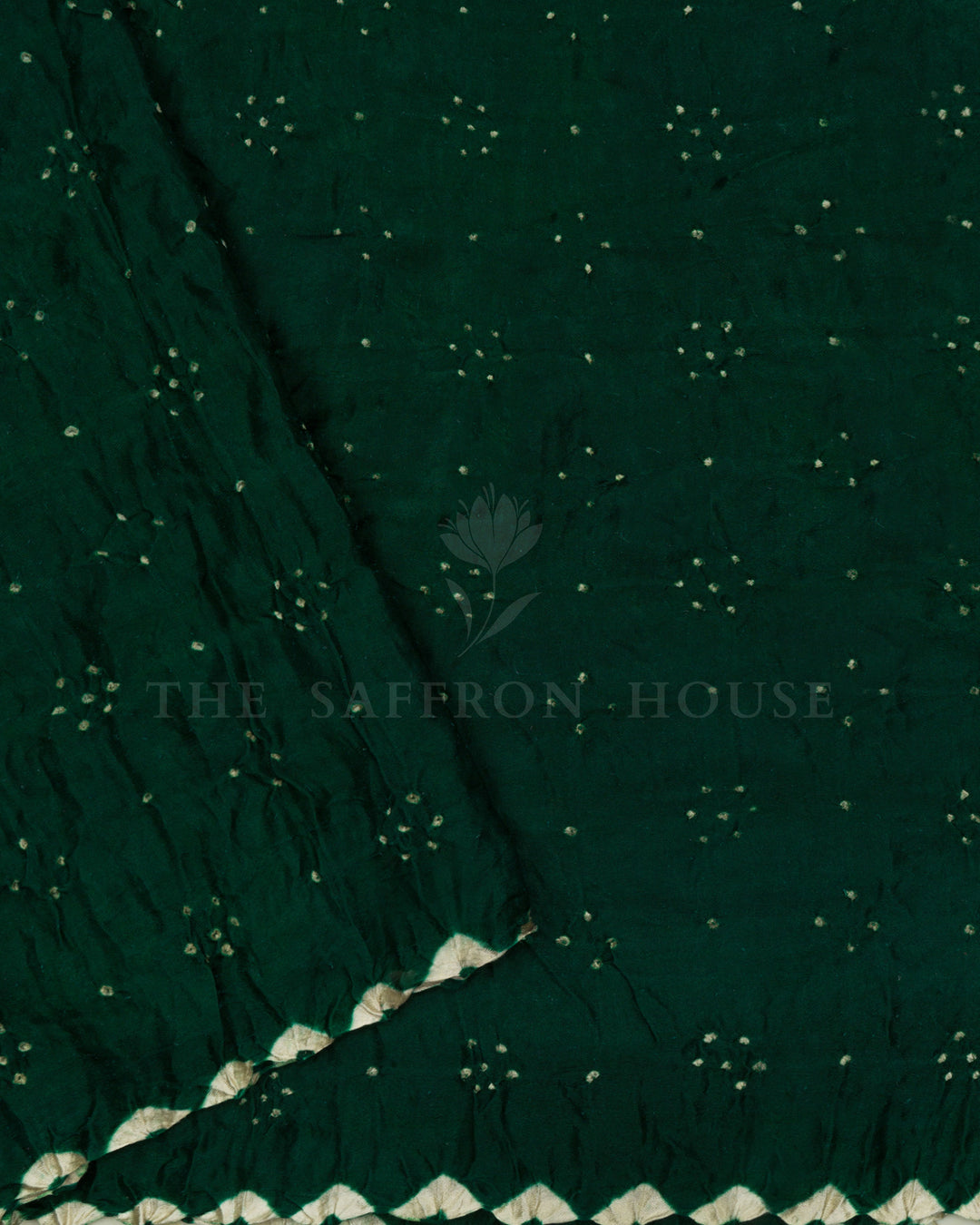 Light Beige And Bottle Green Bandhini Modal Silk Saree - TSH5034