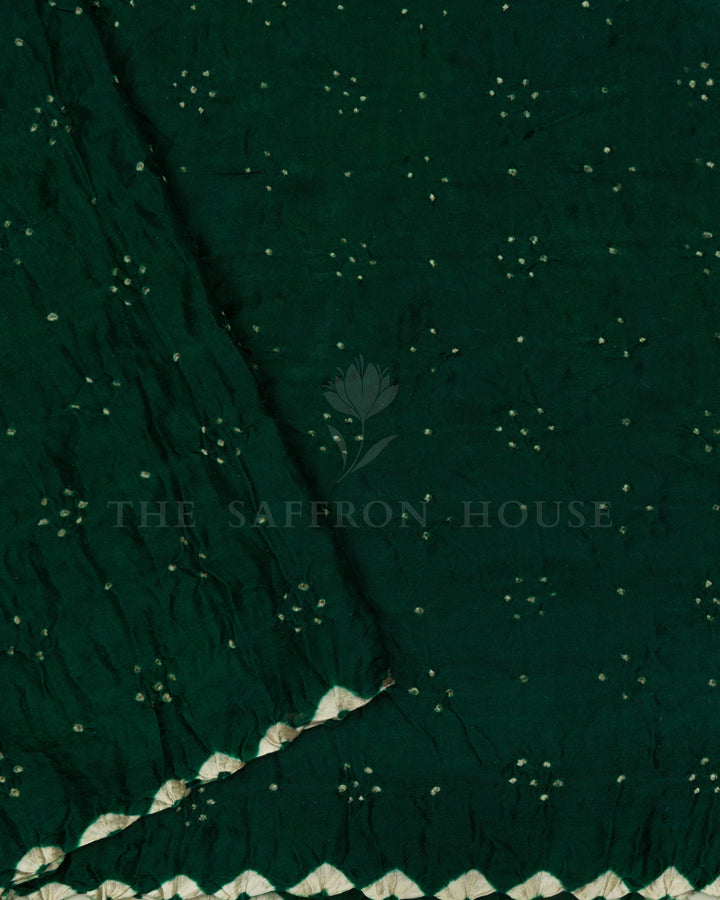 Light Beige And Bottle Green Bandhini Modal Silk Saree - TSH5034