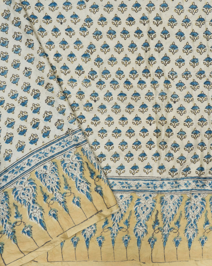 Navy Blue And Light Golden Yellow Bandhini Modal Silk Saree - TSH5070