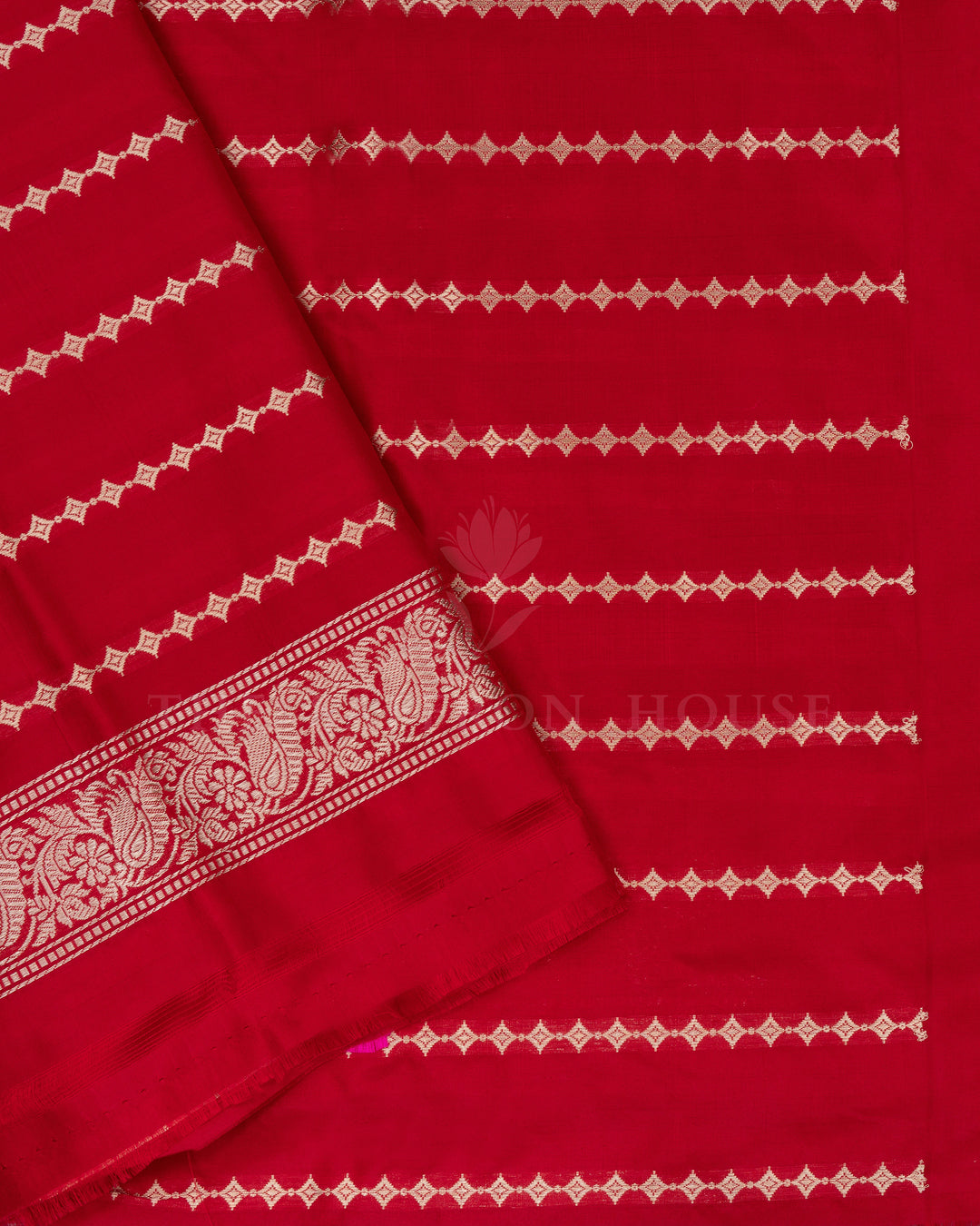 Parrot Green And Red Handwoven Banarasi Silk Saree - TSH2506165