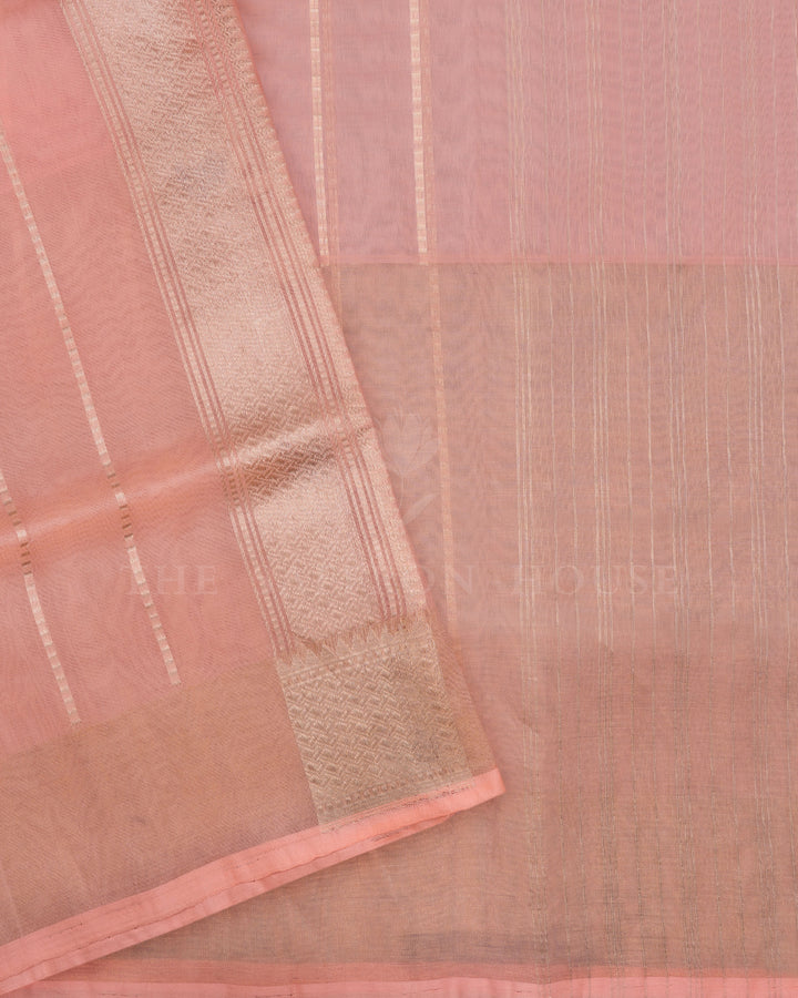 Peach And Gold Handwoven Organza Banarasi Saree - TSH2506168