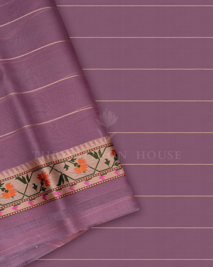 Light Lavender Handwoven Organza Banarasi Saree - TSH110076