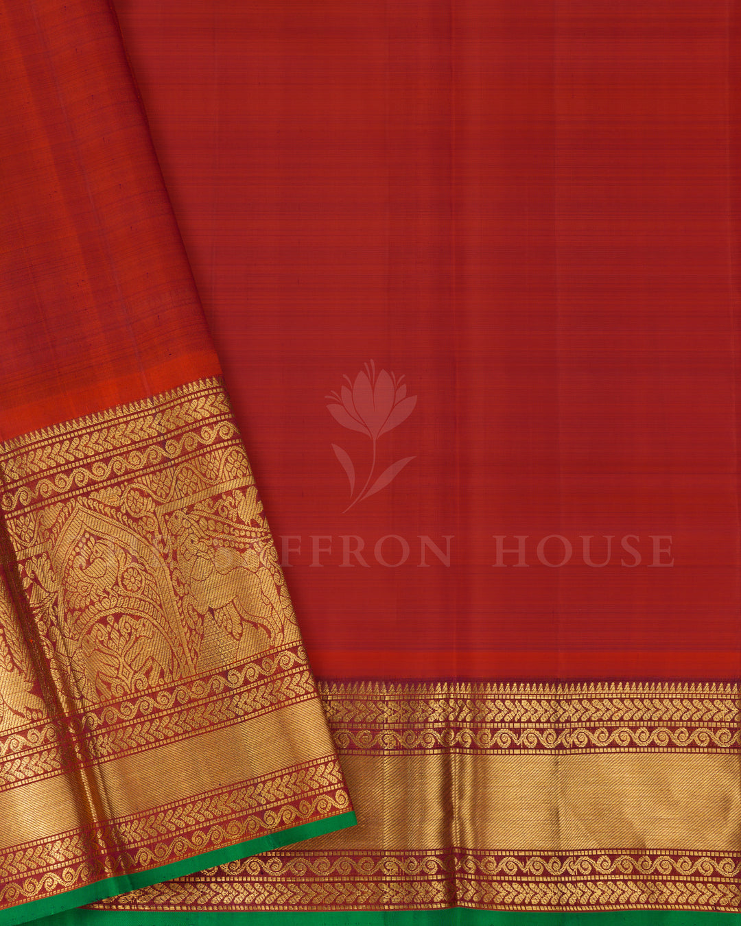 Purplish Blue And Rust Orange Handwoven Kanjivaram Silk Saree - TSH2506001