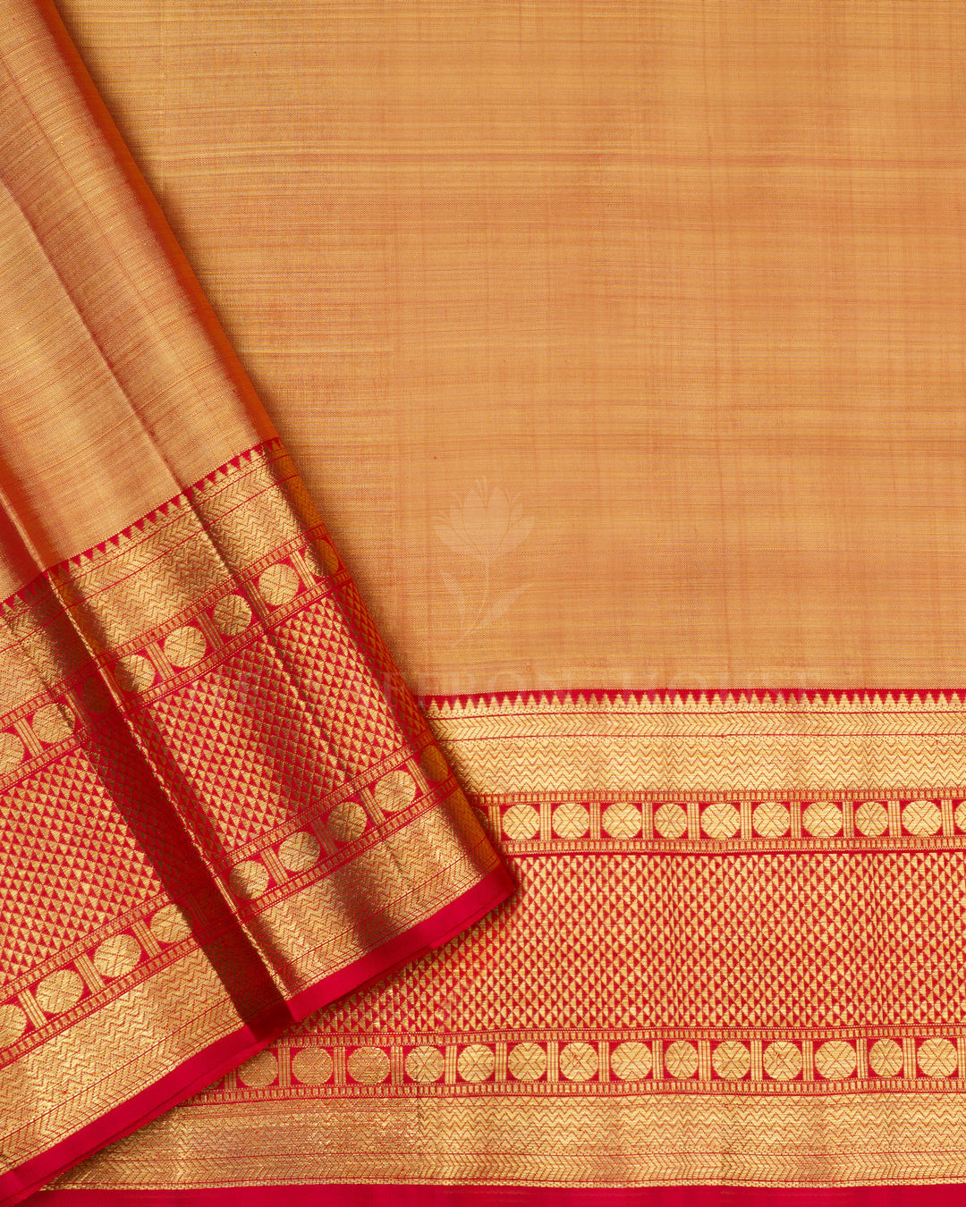 Soft Peach Pink And Red Handwoven Kanjivaram Silk Saree - TSH2506049