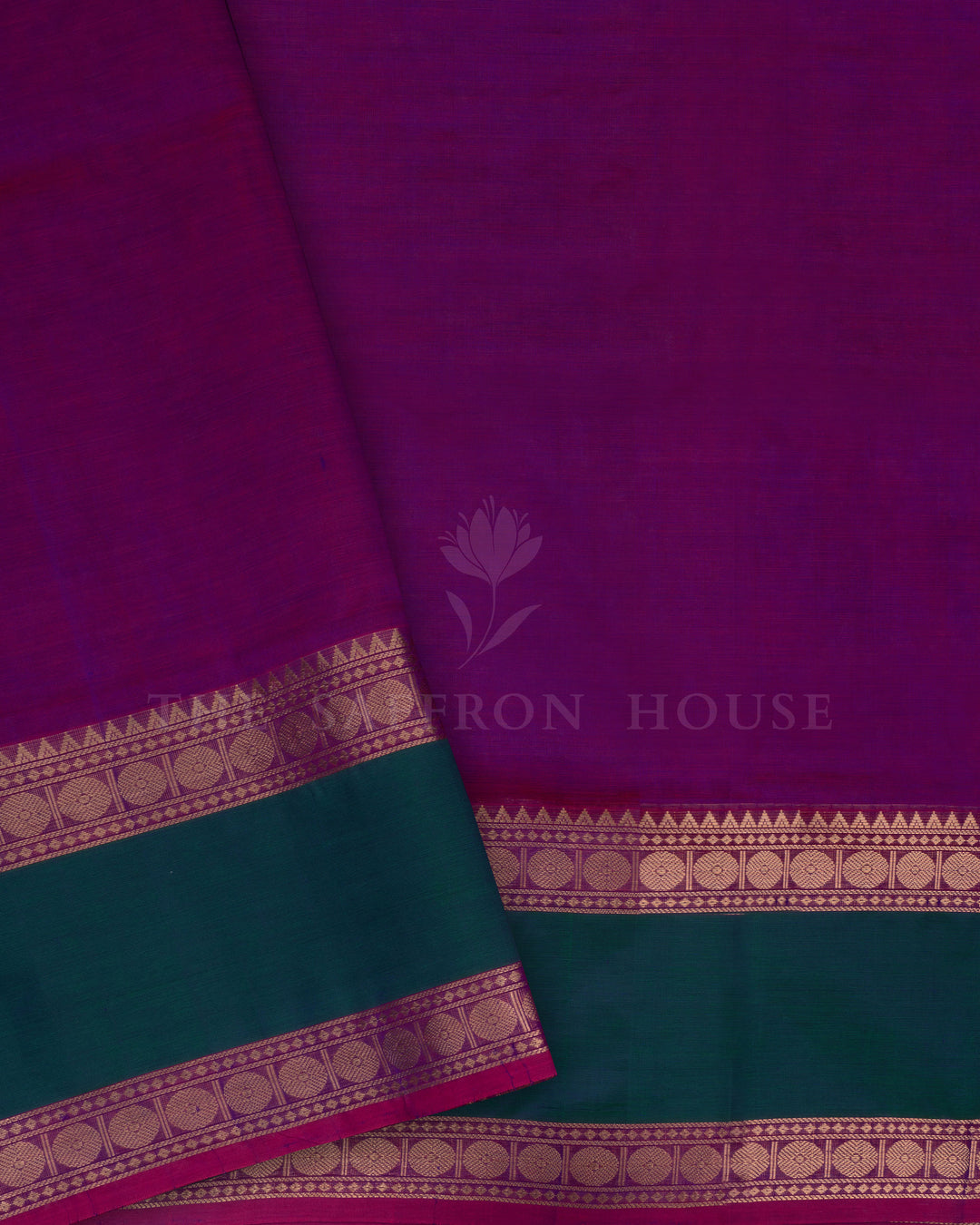 Magenta Purple And Peacock Green Cotton Silk Saree - TSH110021
