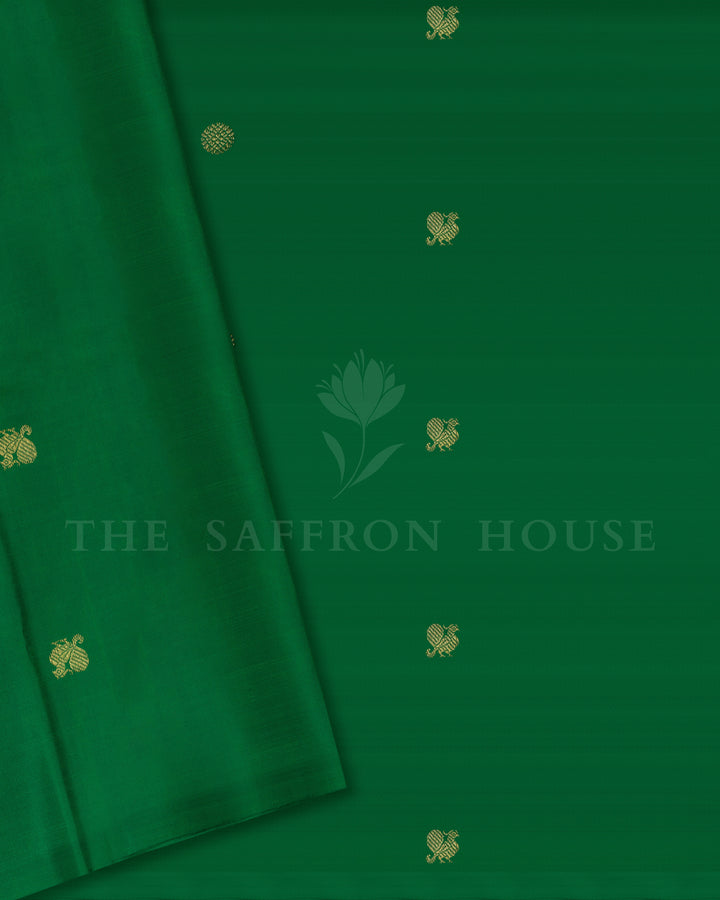 Baby Pink And Bottle Green Handwoven Kanjivaram Silk Saree - TSH000007