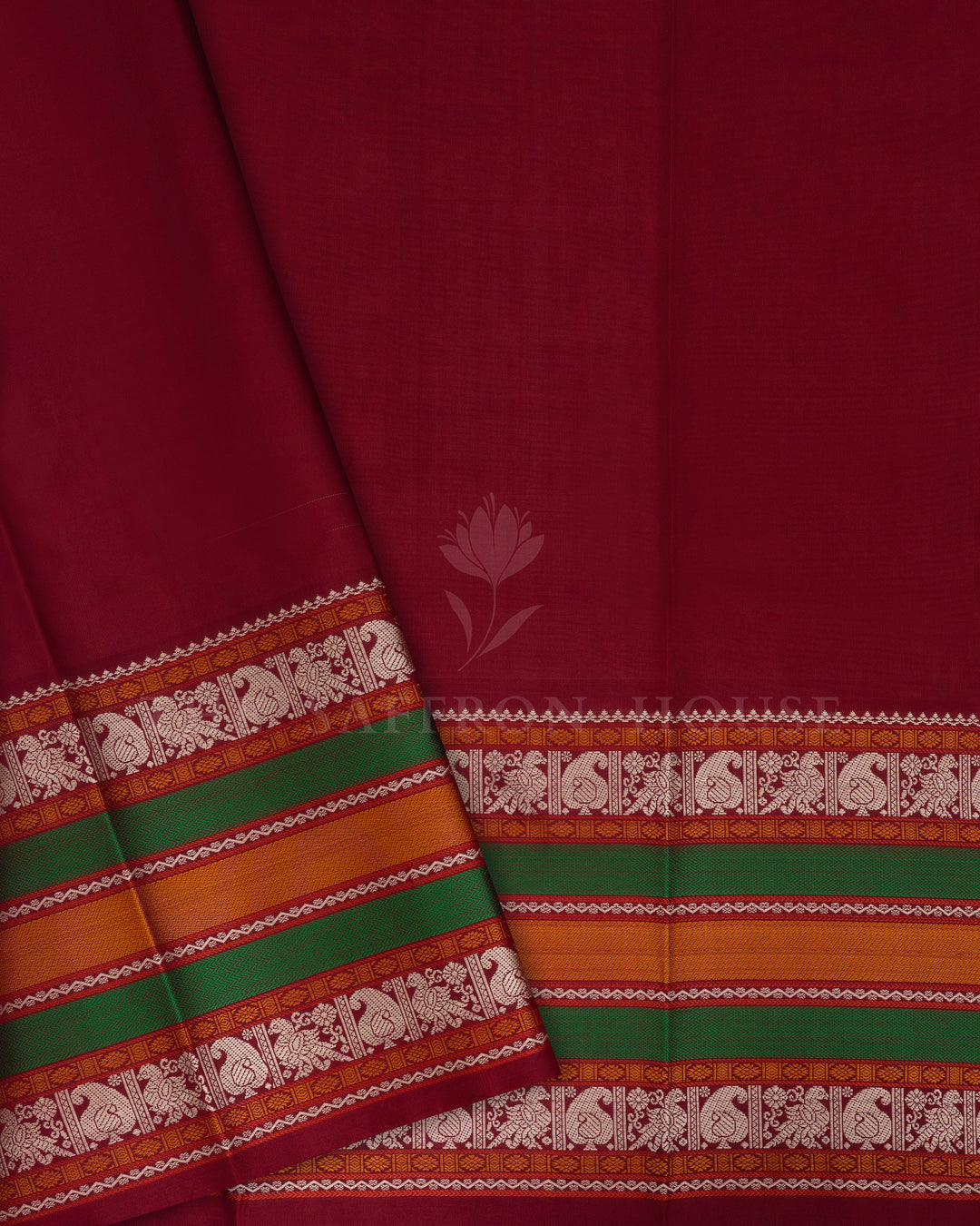 Mint Green And Maroon Handwoven Kanjivaram Silk Saree - TSH2506010