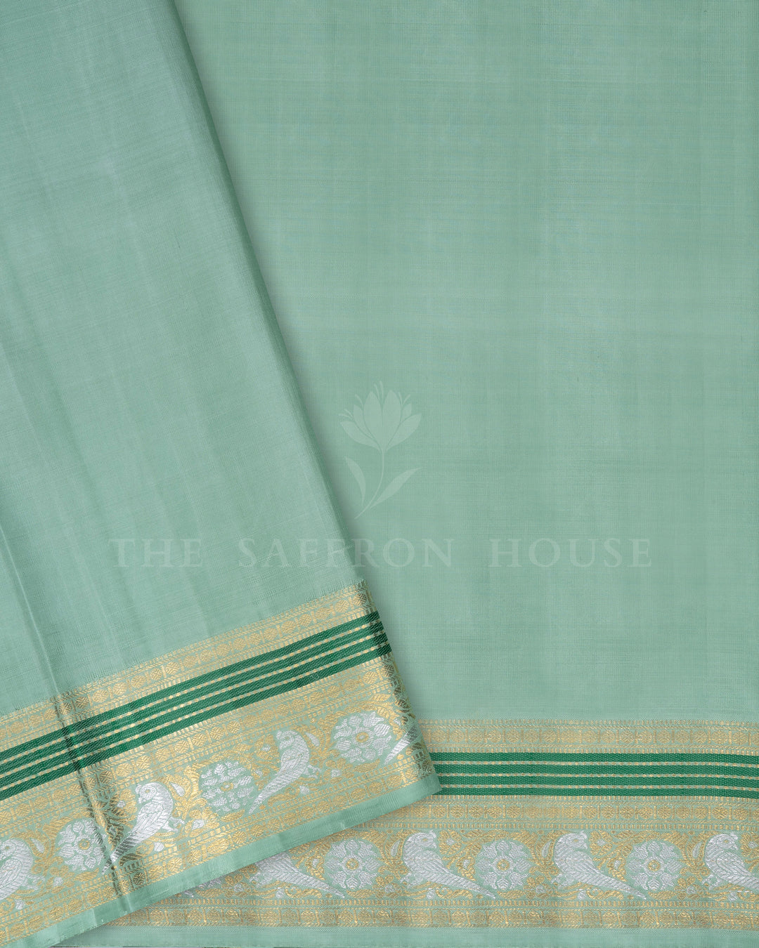 Bottle Green And Mint Green Handwoven Kanjivaram Silk Saree - TSH2506120