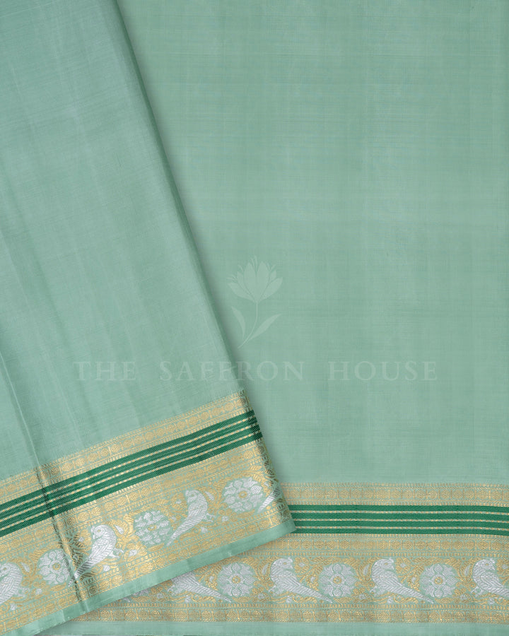 Bottle Green And Mint Green Handwoven Kanjivaram Silk Saree - TSH2506120