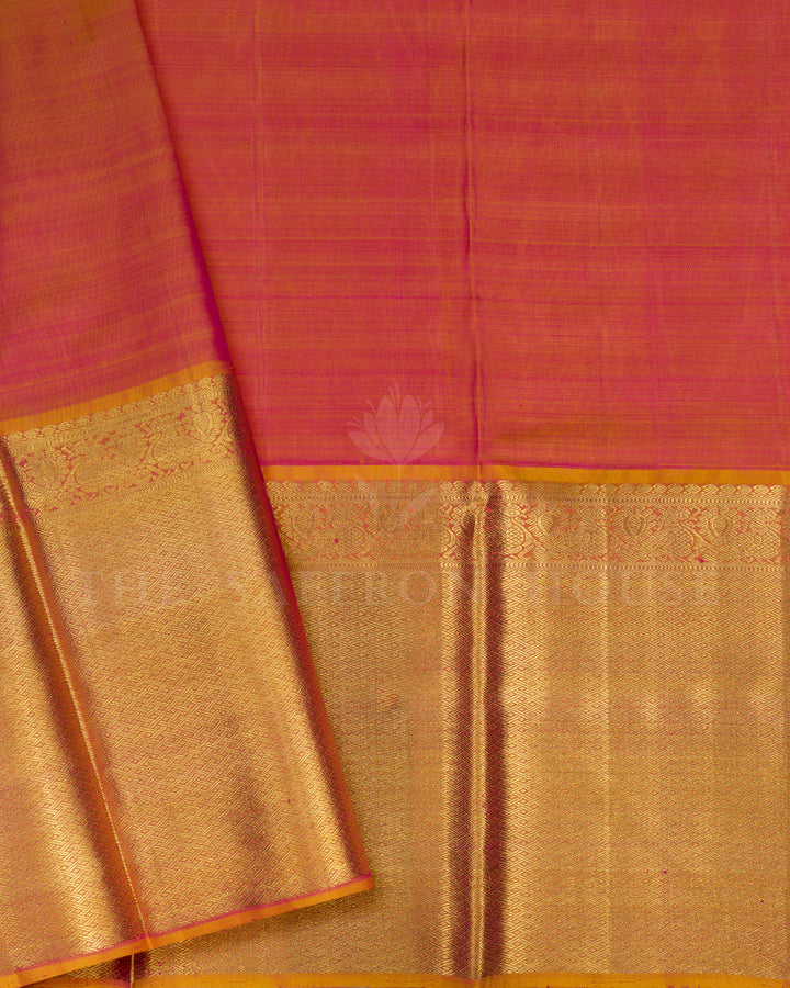 Rani Pink And Golden Yellow Handwoven Kanjivaram Silk Saree - TSH5036