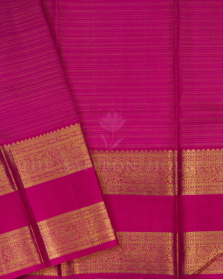 Peacock Blue And Dark Pink Handwoven Kanjivaram Silk Saree - TSH5037
